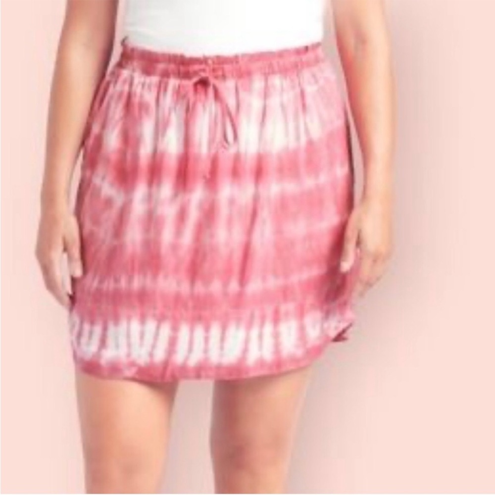 Cloth & Stone Pink White Tie Dye Dolphin Hem Skirt Pockets Medium EUC
